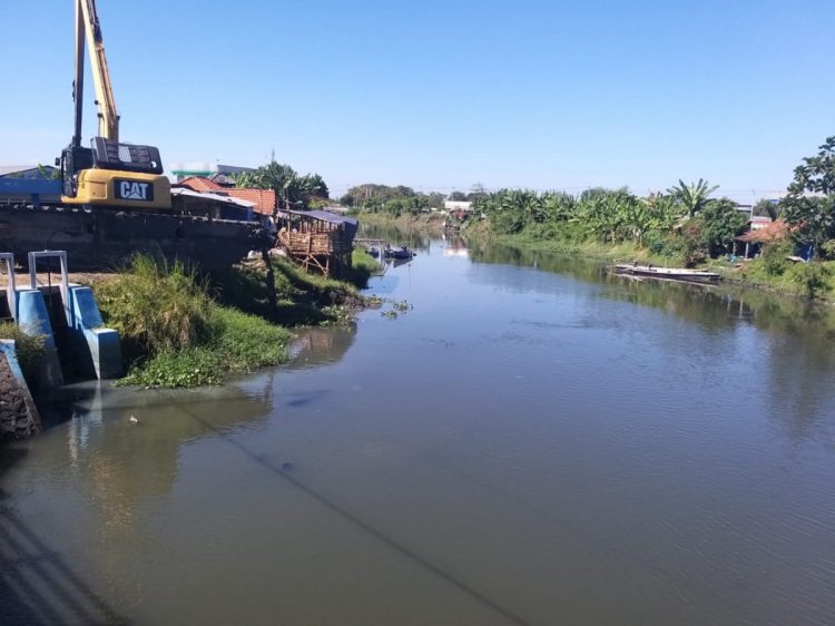 - Sungai Karanggayam di Desa Pucanganom, Sidoarjo yang sebelumnya sempat jadi sorotan di dunia maya karena tertutup eceng gondok, kini mulai dinormalisasi/Foto: Dimas.