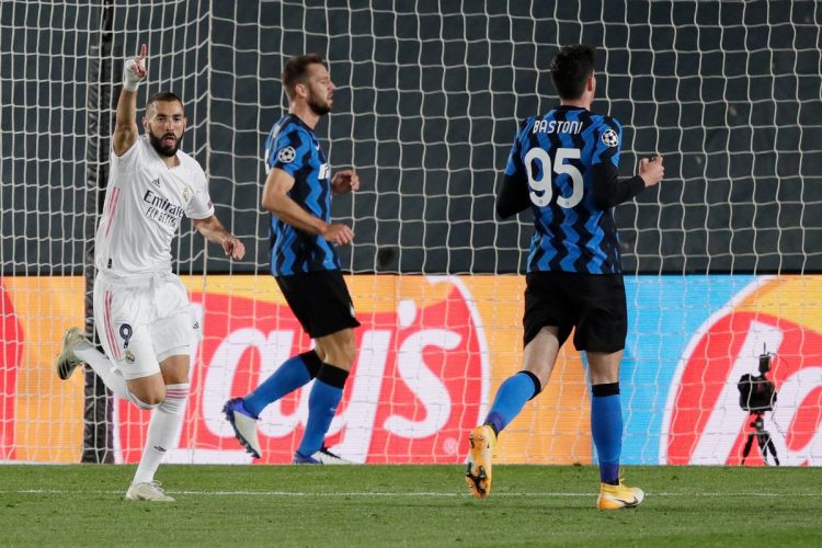 Karim Benzema merayakan gol pertama Real Madrid ke gang Inter Milan di pertandingan Liga Champions, Rabu (4/11) dini hari tadi/Foto:  https://www.managingmadrid.com/