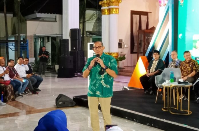 Menparekraf Sandiaga Uno saat menghadiri Workshop 'KaTa Kreatif' di Pendopo Delta Wibawa, Sidoarjo / Foto : Ipung Syaiful