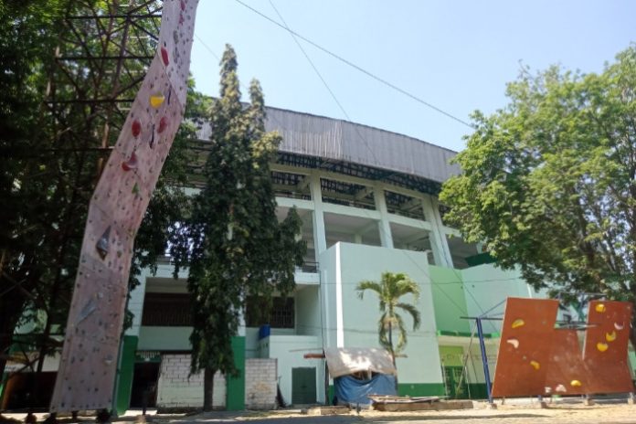 Venue Panjat Tebing yang dinyatakan tak layak digunakan sebagai venue pertandingan Porprov Jatim 2023 / Foto : Ipung Syaiful
