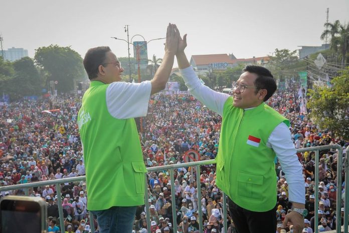 Bacapres Anies Baswedan dan Bacawapres Muhaimin Iskandar saat menghadiri acara 