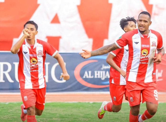 Selebrasi Thaufan Hidayat usai mencetak gol ke gawang Persijap Jepara di Stadion Gelora Delta Sidoarjo/Foto: Instagram @deltras.official