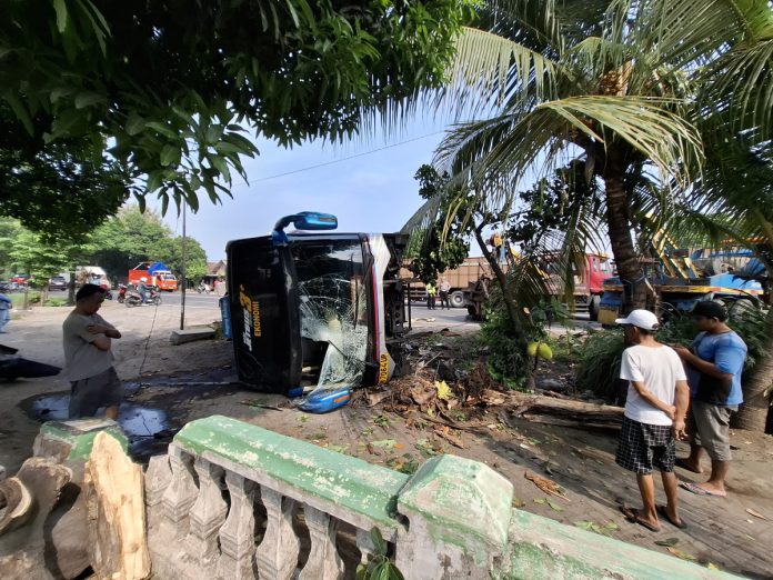 Bus Sugeng Rahayu terguling/Foto : Hnf