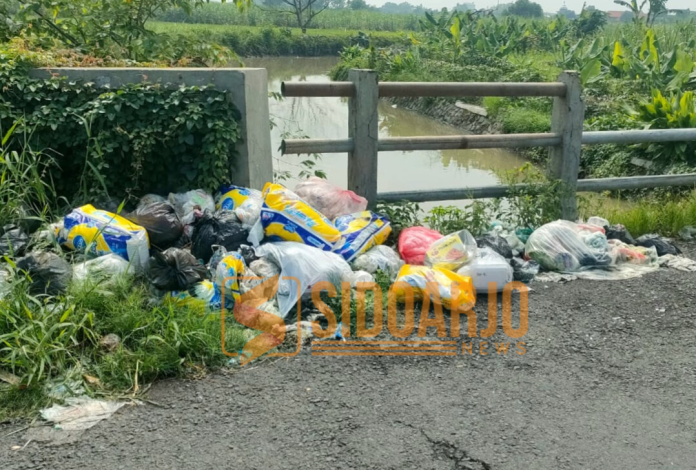 Tumpukan sampah liar di dekat jembatan Desa Mulyodadi Kecamatan Wonoayu, Sidoarjo / Foto: Ipung Syaiful