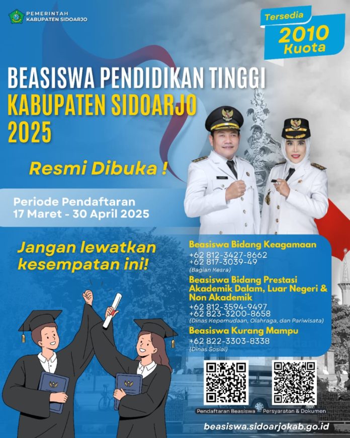Flyer pengumuman beasiswa pendidikan tinggi Kabupaten Sidoarjo resmi dibuka / Foto: istimewa