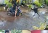 Kolase foto dua pelaku saat melempar paketan sabu serta ponsel dan petugas menunjukkan barang bukti sabu-sabu saat di Lapas Porong / Foto: istimewa